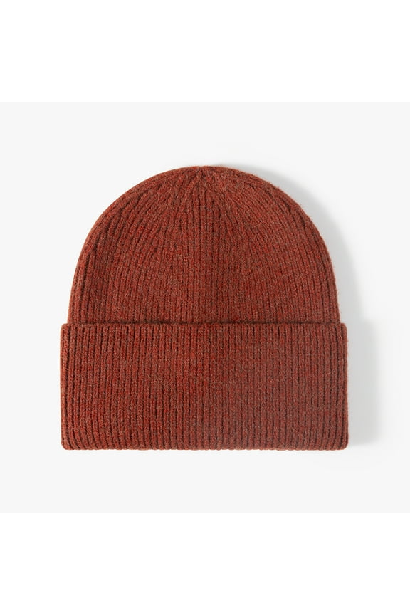Unisex Winter Knitted Cuffed Beanie Hats Soft Watch Hat Classic Knit Stretchy Warm Cap for Women Men (Rust Red)