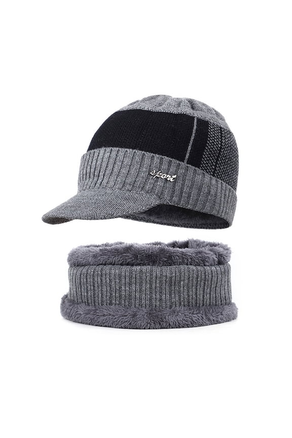 Winter Beanie Hat Scarf Set,2PCS Knit Winter Warm Beanies Hat Thick Fleece Lined Winter Skull Cap Scarf for Men Boys (Gray)