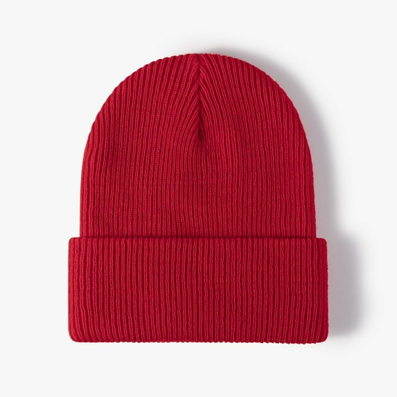 GRNSHTS Winter Knit Beanie for Men Women Unisex Warm Long Cuffed Plain Skull Cap (Red)