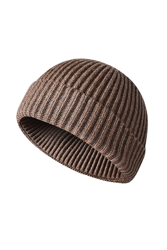 Winter Knit Cuff Beanie Cap Trawler Beanie Hat Short Fisherman Skull Cap Wool Beanie for Men Women (Coffee)