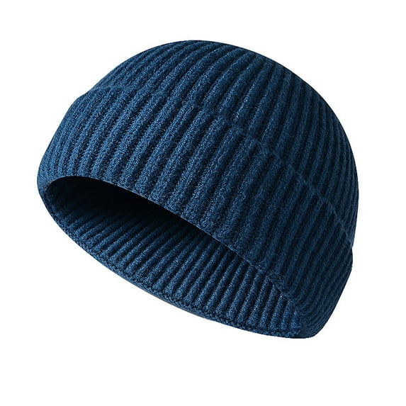 GRNSHTS Winter Knit Cuff Beanie Cap Trawler Beanie Hat Short Fisherman Skull Cap Wool Beanie for Men Women (Lake Blue)