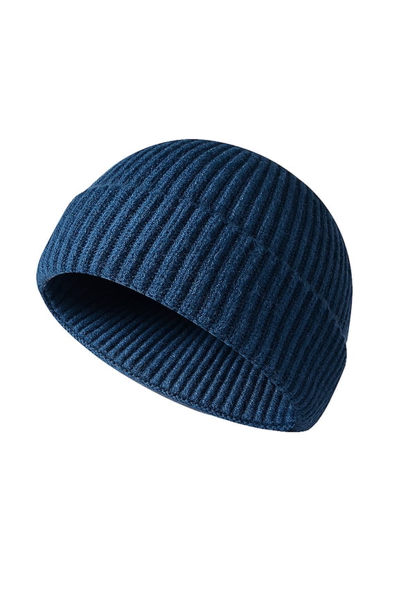 Winter Knit Cuff Beanie Cap Trawler Beanie Hat Short Fisherman Skull Cap Wool Beanie for Men Women (Lake Blue)