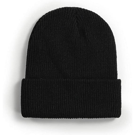 GRNSHTS Winter Long Cuffed Plain Knit Beanie Hats for Women Men Warm Stretchy Soft Classic Skull Ski Cap (Black)