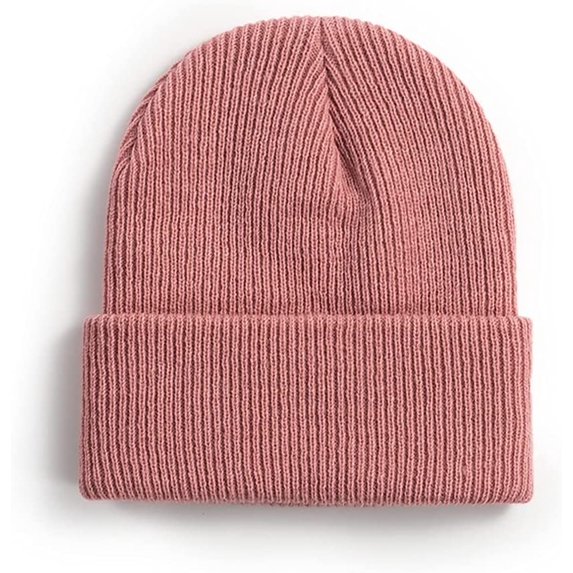 GRNSHTS Winter Long Cuffed Plain Knit Beanie Hats for Women Men Warm Stretchy Soft Classic Skull Ski Cap (Pink)
