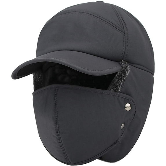 GRNSHTS Winter Warm Facemask Cap, 3 in 1 Bomber Hat with Full Face Ear Flap, Men Trapper hat with Fur Lined (Grey)