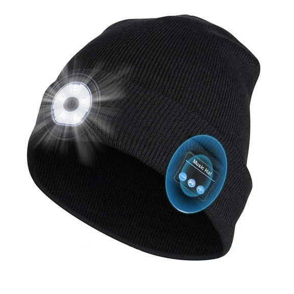 GRNSHTS Wireless Musical Beanie Hat with Light, LED Headphone Running Beanie, Unisex Winter Warm Knit Cap for Sports Outdoors (Black,Updated 5LED)