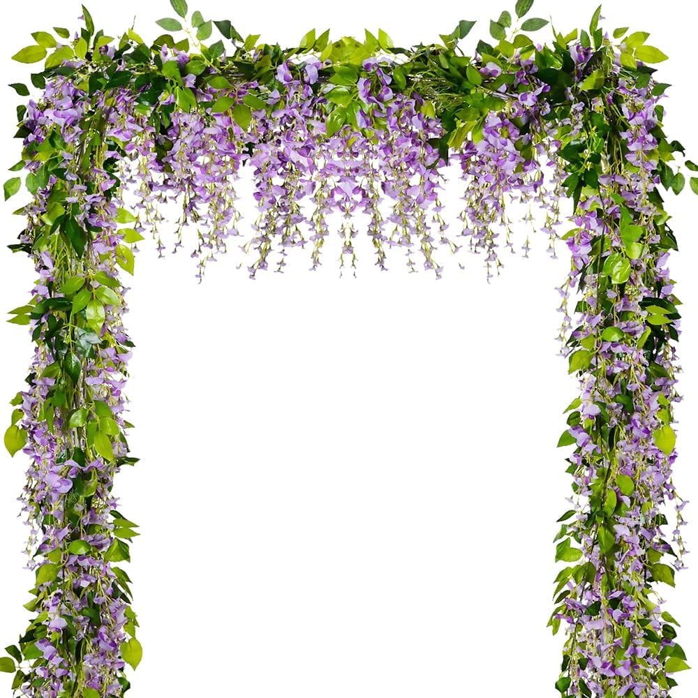 GRNSHTS Wisteria Garland Artificial Flowers Wisteria Vine - 6Pcs Total 39ft Purple Fake Wisteria Hanging Flower
