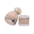 thumbnail image 1 of GRNSHTS Women Fleece Faux Fur Pom Neck Warmer Beanie Set Wool Crochet Knit Hat Bobble Ski Cap (Beige), 1 of 2