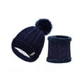 thumbnail image 1 of GRNSHTS Women Fleece Faux Fur Pom Neck Warmer Beanie Set Wool Crochet Knit Hat Bobble Ski Cap (Blue), 1 of 3