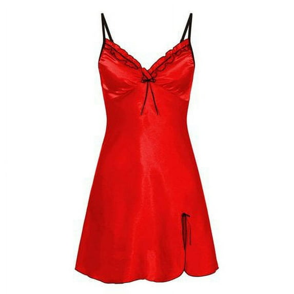 GRNSHTS Women Lingerie Lace Chemise Nightgown Satin Babydoll Nightwear Silk Slip Dress (Red,XL)