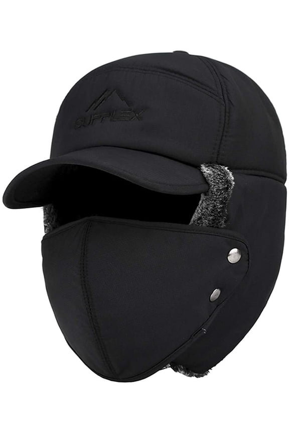 Women Men Ear Flaps Hat Aviator Winter Warm Trapper Hat Snow Ski Cycling Caps (Black)