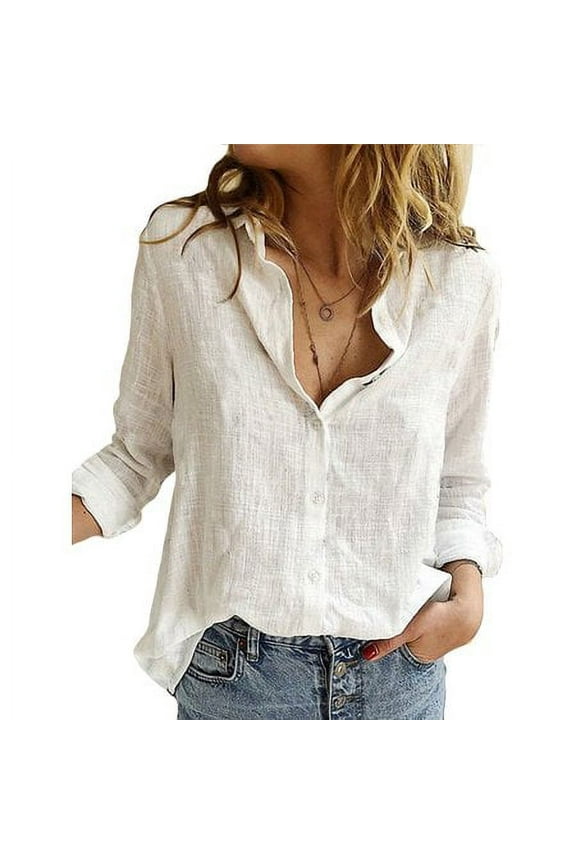 GRNSHTS Women Retro V Neck Long Sleeve Casual Loose Baggy Tunic Tops Blouse   Button Down Cotton Linen Casual T-Shirt Tops Plus Size S-5XL