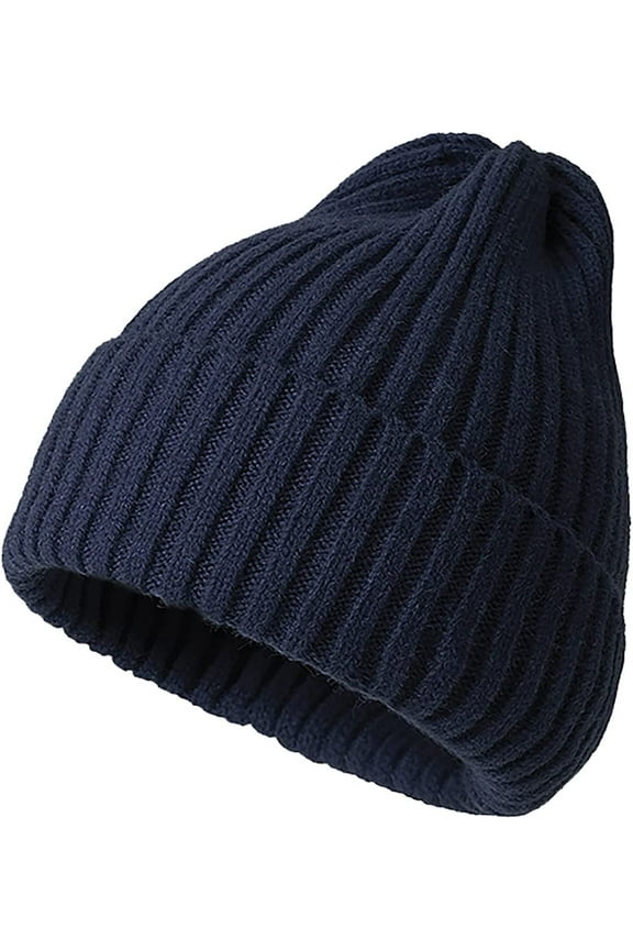 Women‘s Knitted Beanie Winter Thick Solid Beanie Hats for Women Men Unisex Warm Cuffed Skull Cap (Navy)