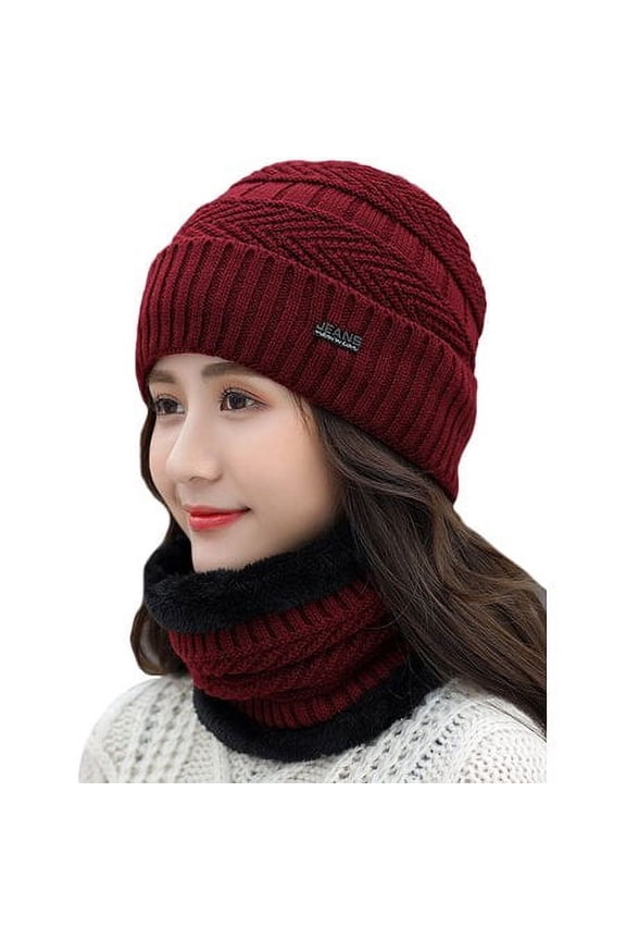 Womens Winter Knitted Fleece Beanie Earflap Scarf Neck Warmer Sets Ladies Bomber Crochet Slouchy Caps Casual Skateboard Ski Hats Outdoor Warm Cap