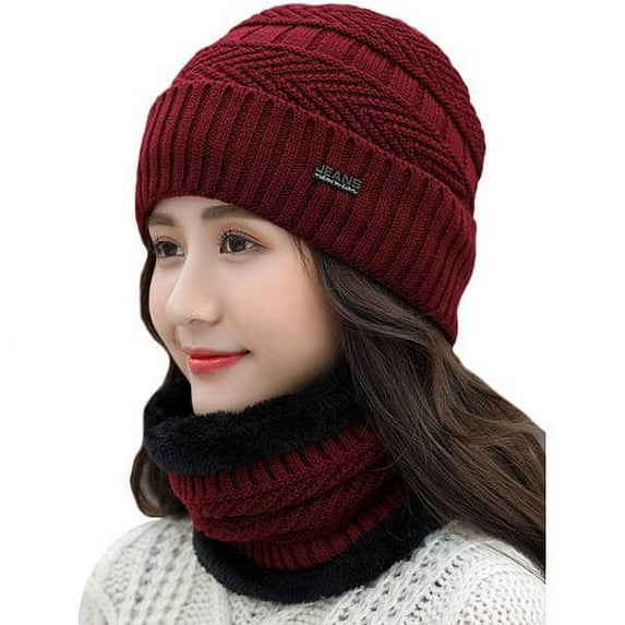 GRNSHTS Womens Winter Knitted Fleece Beanie Earflap Scarf Neck Warmer Sets Ladies Bomber Crochet Slouchy Caps Casual Skateboard Ski Hats Outdoor Warm Cap