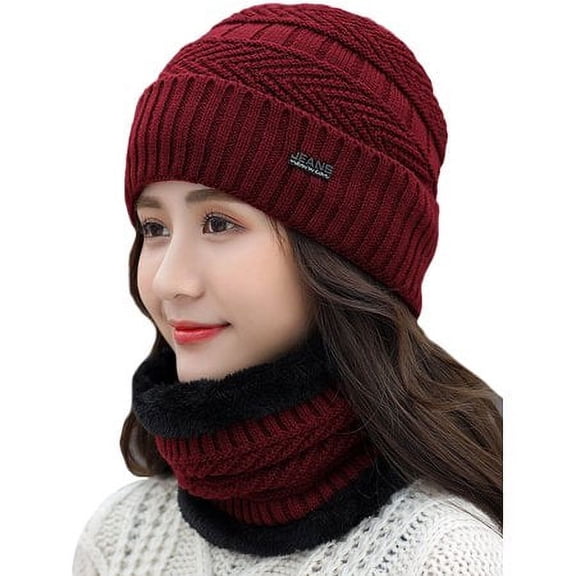 GRNSHTS Womens Winter Knitted Fleece Beanie Earflap Scarf Neck Warmer Sets Ladies Bomber Crochet Slouchy Caps Casual Skateboard Ski Hats Outdoor Warm Cap