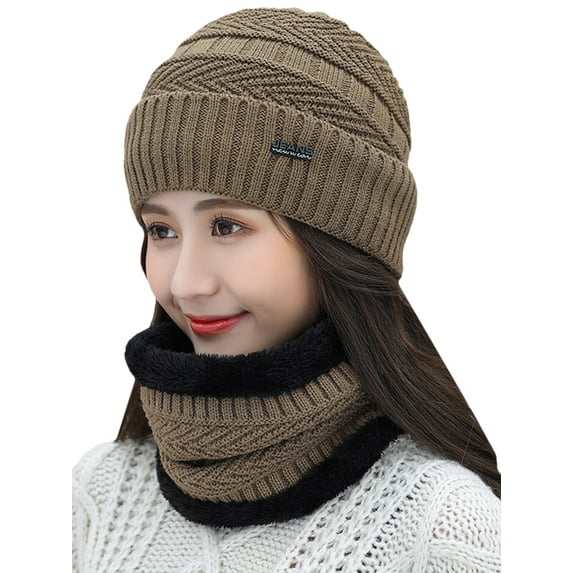 GRNSHTS Womens Winter Knitted Fleece Beanie Earflap Scarf Neck Warmer Sets Ladies Bomber Crochet Slouchy Caps Casual Skateboard Ski Hats Outdoor Warm Cap