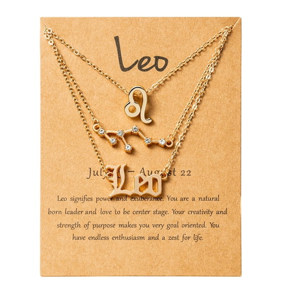 Grobro7 3Pcs Leo Zodiac Layered Necklace for Women, Gold Color