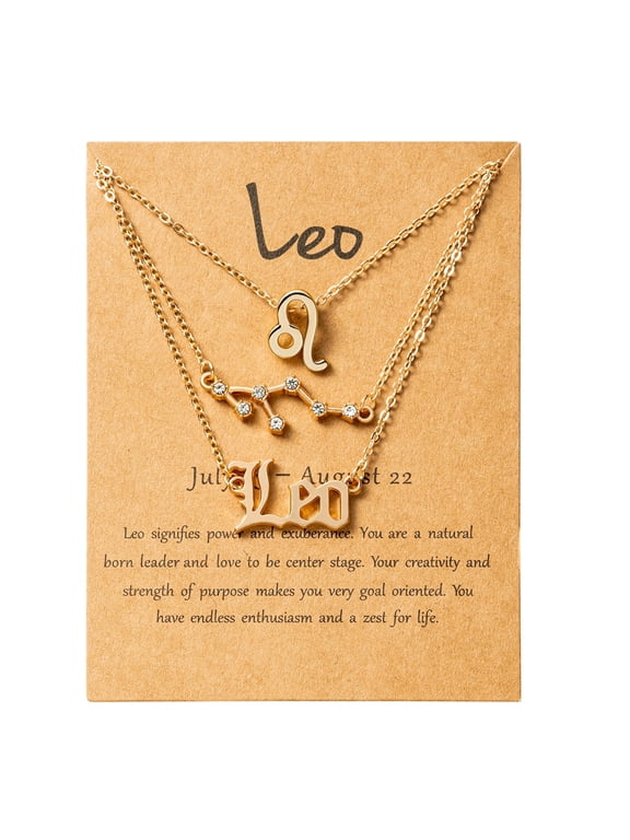 3Pcs Leo Zodiac Layered Necklace for Women, Gold Color