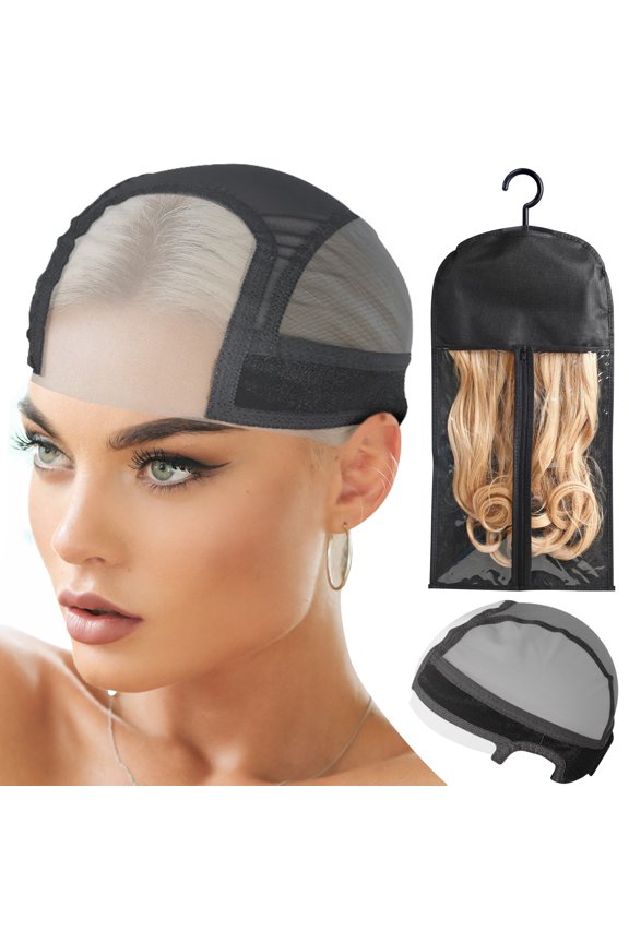 2PCS Hairband Mesh Cap Lace Velvet Wig Grip Cap to Hold Wig in Place Black