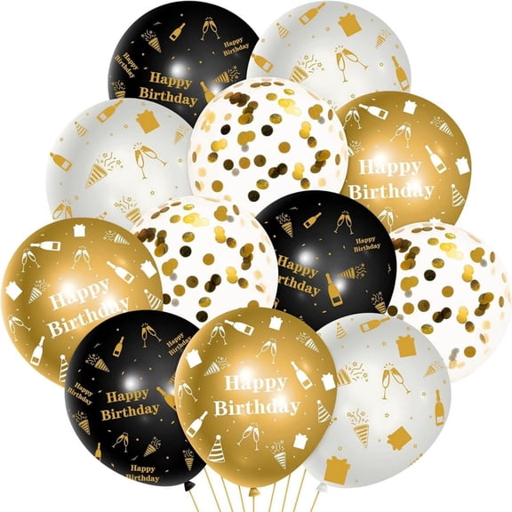 GROBRO7 Latex Balloon for Wedding Birthday Party Decoration,Black and Gold,12 inch,36 pack