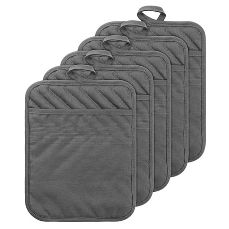 GROBRO7 5Pack Cotton Pocket Pot Holder Set Kitchen Heat Resistant Potholder Machine Washable Terry Cloth Potholders Bulk