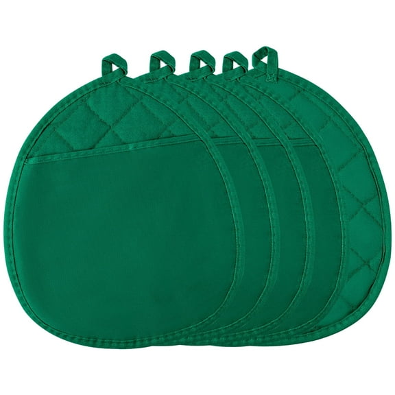 Belanttega 5Pcs Pot Holder with Pockets Round Cotton Potholder Machine Washable Oven Mitt Heat Resistant Hot Pad Terry Cloth for Baking Cooking Grilling 10 x 8 in Green