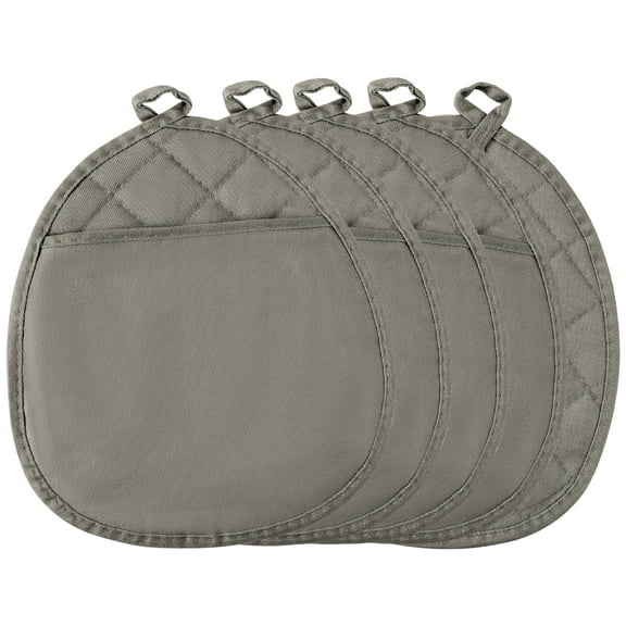 Belanttega 5Pcs Pot Holder with Pockets Round Cotton Potholder Machine Washable Oven Mitt Multipurpose Potholders Heat Resistant Hot Pad Terry Cloth for Kitchen Baking Cooking Grilling 10 x 8 in Gray