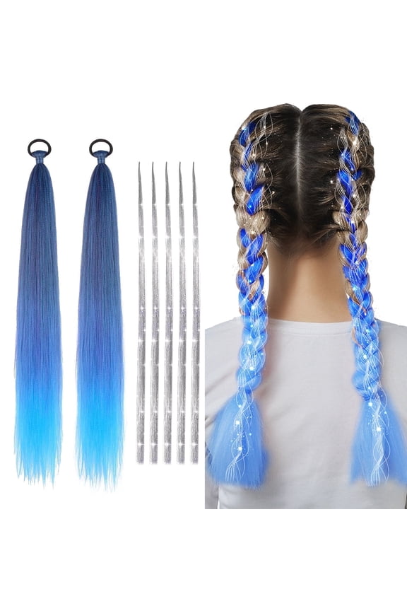 7Pack Gradient Blue Dreadlocks Wig with Silver Wire