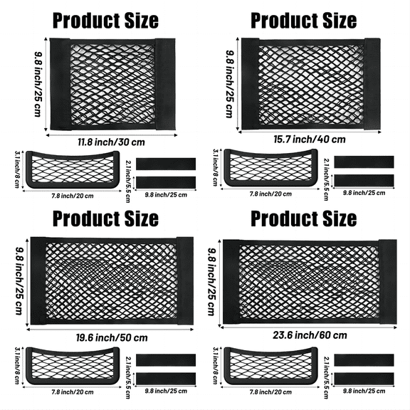 GROBRO7 RV Storage Net Pocket Set, Black Polyester Mesh Organizer Pouch for Car Wall Home, 40cm/15.75in, 8-Piece