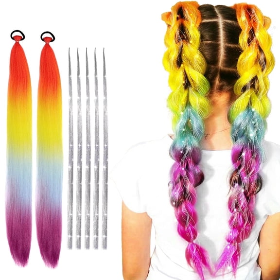 GROBRO7 Colorful Wig Braid with Hair Extension Silver Wire for Women Photograph Prop
