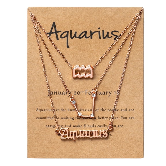 GROBRO7 Aquarius Constellation Necklace, Rose Gold Vintage Pendant, 3 Pack