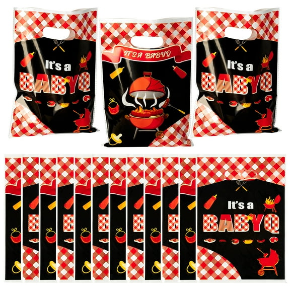 GROBRO7 It s a Baby Plastic Bags with Barbecue Sign Die Cut Handle Bags Party Favor Giftwrap for Baby Showers Supplies, 50Pcs