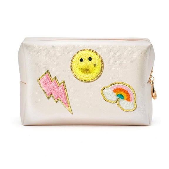 GROBRO7 Makeup Bag, Preppy Zipper Toiletry Pouch with Lightning Rainbow Patch,1pack