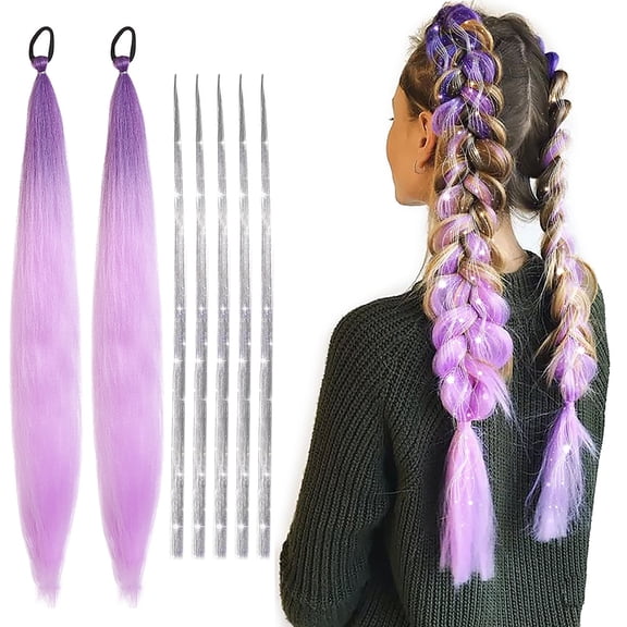 GROBRO7 Purple Dreadlocks Wig Braid with Hair Extension Silver Wire 7Pcs for Women Hair Decoration