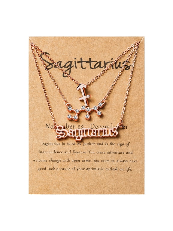 Sagittarius Zodiac Sign Necklaces, 3 Styles Alloy Necklaces Birthday Gift, Rose Gold