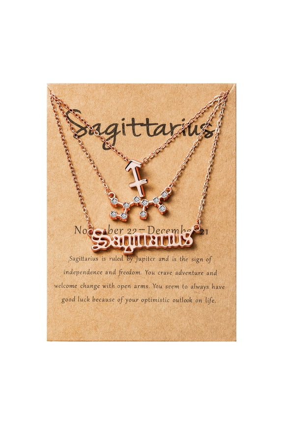 Sagittarius Zodiac Sign Necklaces, 3 Styles Alloy Necklaces Birthday Gift, Rose Gold
