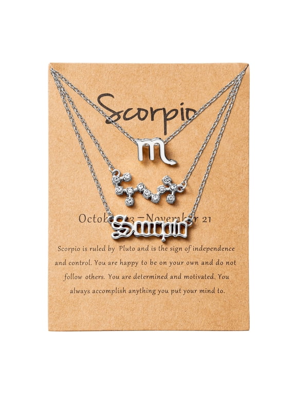 Scorpio Zodiac Sign Necklaces,Present for Christmas New Year Birthday,Silver,3pcs