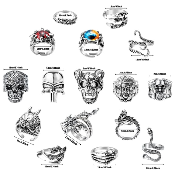 GROBRO7 Vintage Punk Ring Set, Alloy Jewelry, 16 Pack