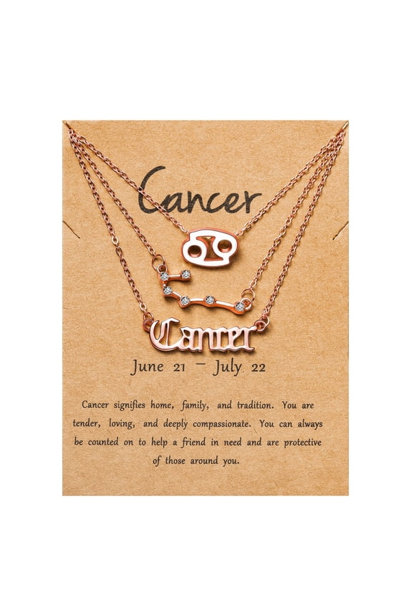 Cancer Zodiac Necklaces,3 Styles Alloy Cancer Necklaces Birthday Gift, Rose Gold