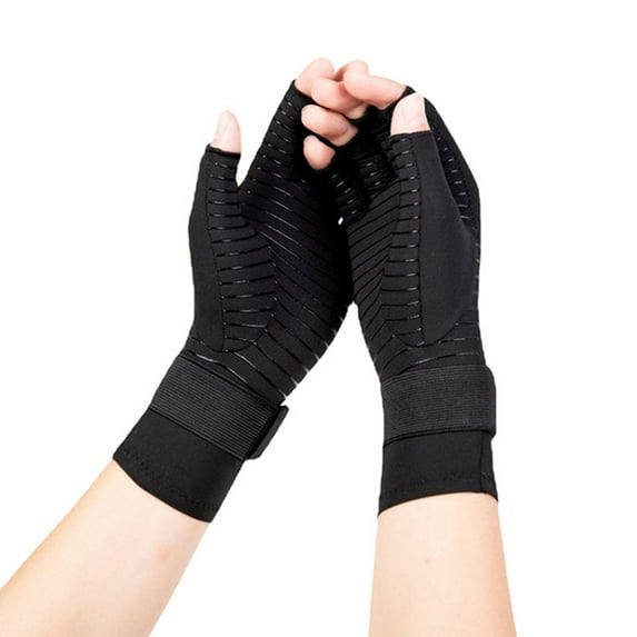 GROFRY 1 Pair Adjustable Hook Loop Fasteners Extended Wrist Strap Braided Copper Fiber Compression Gloves Half Finger Shockproof Non-Slip Unisex Sports Gloves for Climbing