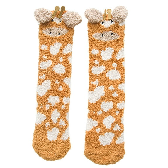 GROFRY 1 Pair Adults Socks Cartoon Cat Rabbit Alpaca Giraffe Chick Fuzzy Fluffy Thickened Stretchy Keep Warm Coral Fleece Autumn Winter Floor Sleeping Socks for Home