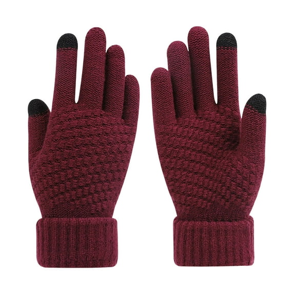 GROFRY 1 Pair Cycling Gloves Knitted Touchscreen Full Finger Stretchy Thickened Cold Resistant Solid Color Autumn Winter Men Women Motorcycle Riding Gloves for Outdoor