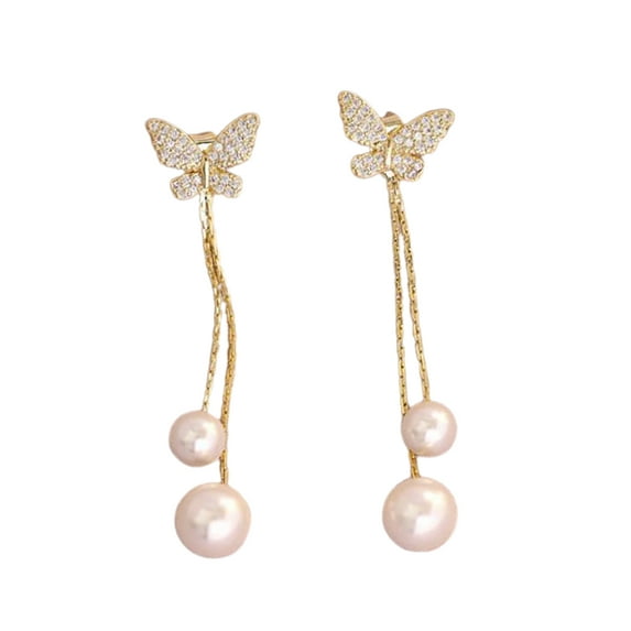 GROFRY 1 Pair Drop Earrings Butterflies Long Tassels Jewelry Sparkling Faux Pearls Stud Earrings for Banquet