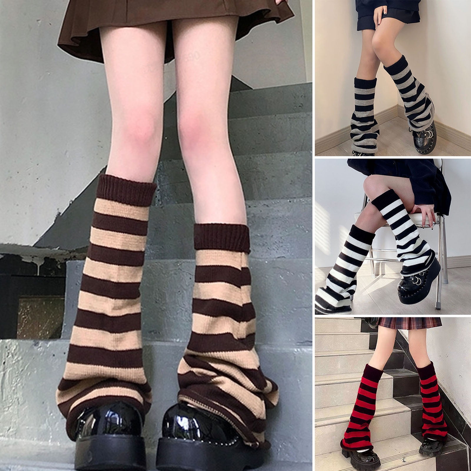 Long Leg Warmers Women's, Knit Long, Striped Leg Warmers for