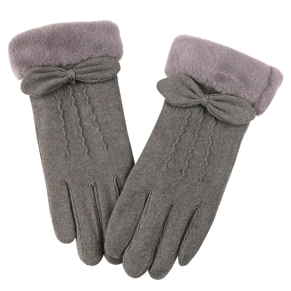 GROFRY 1 Pair Women Gloves Full Finger Touchscreen Plush Lining Windproof Bowknot Decor Keep Warm Thickened Winter Outdoor Cycling Girls Gloves for Riding