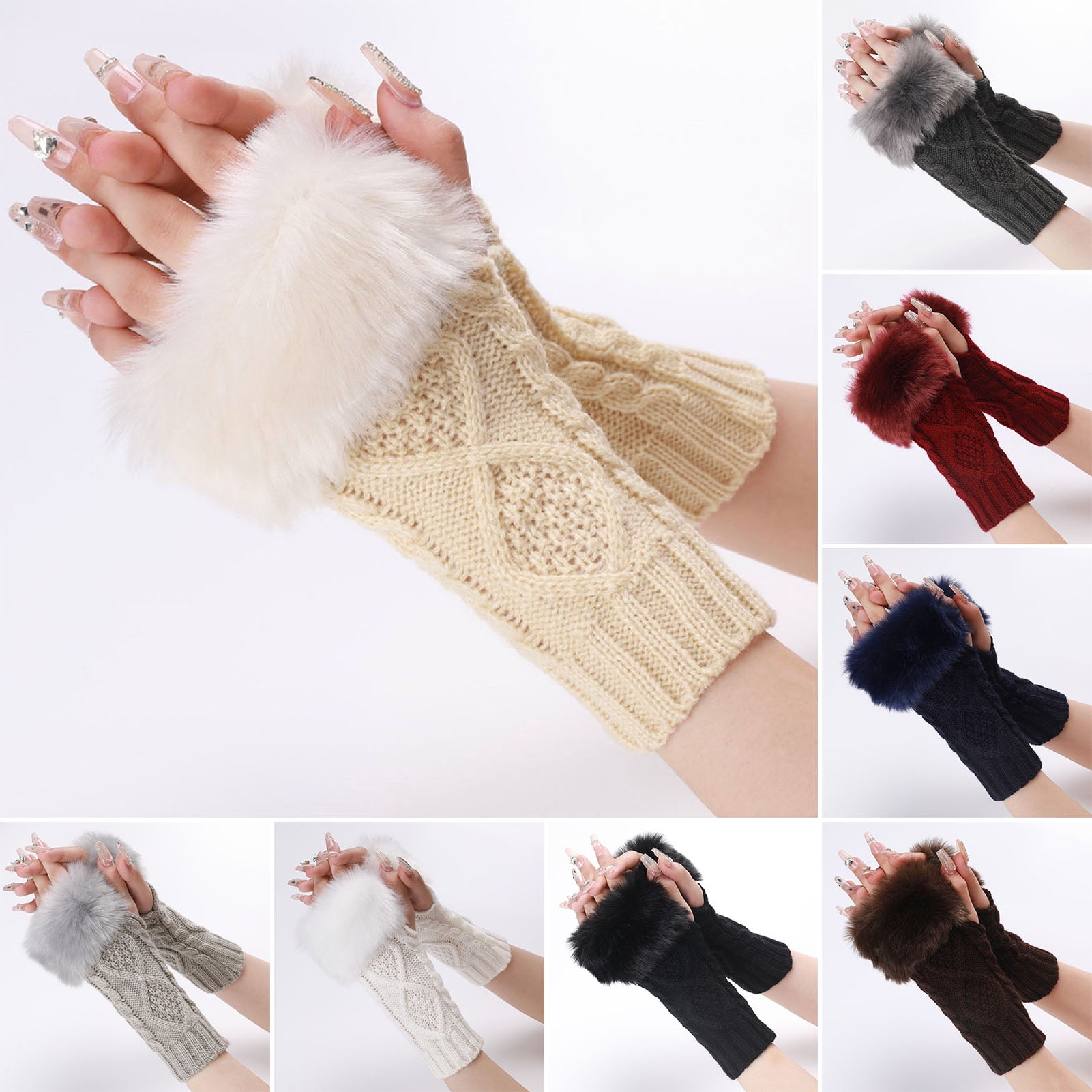 GROFRY 1 Pair Knitted Gloves Fuzzy Fingerless Stretchy Thumb Hole