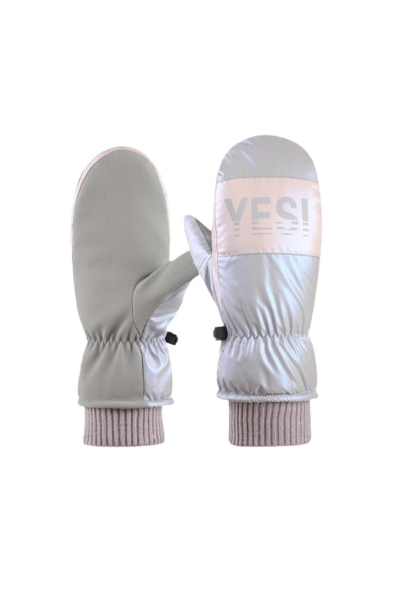 1 Pair Women Gloves Plush Lined Ribbed Cuffs Full Cover Winter Waterproof Letter Print Cycling Gloves for Outdoor Sports