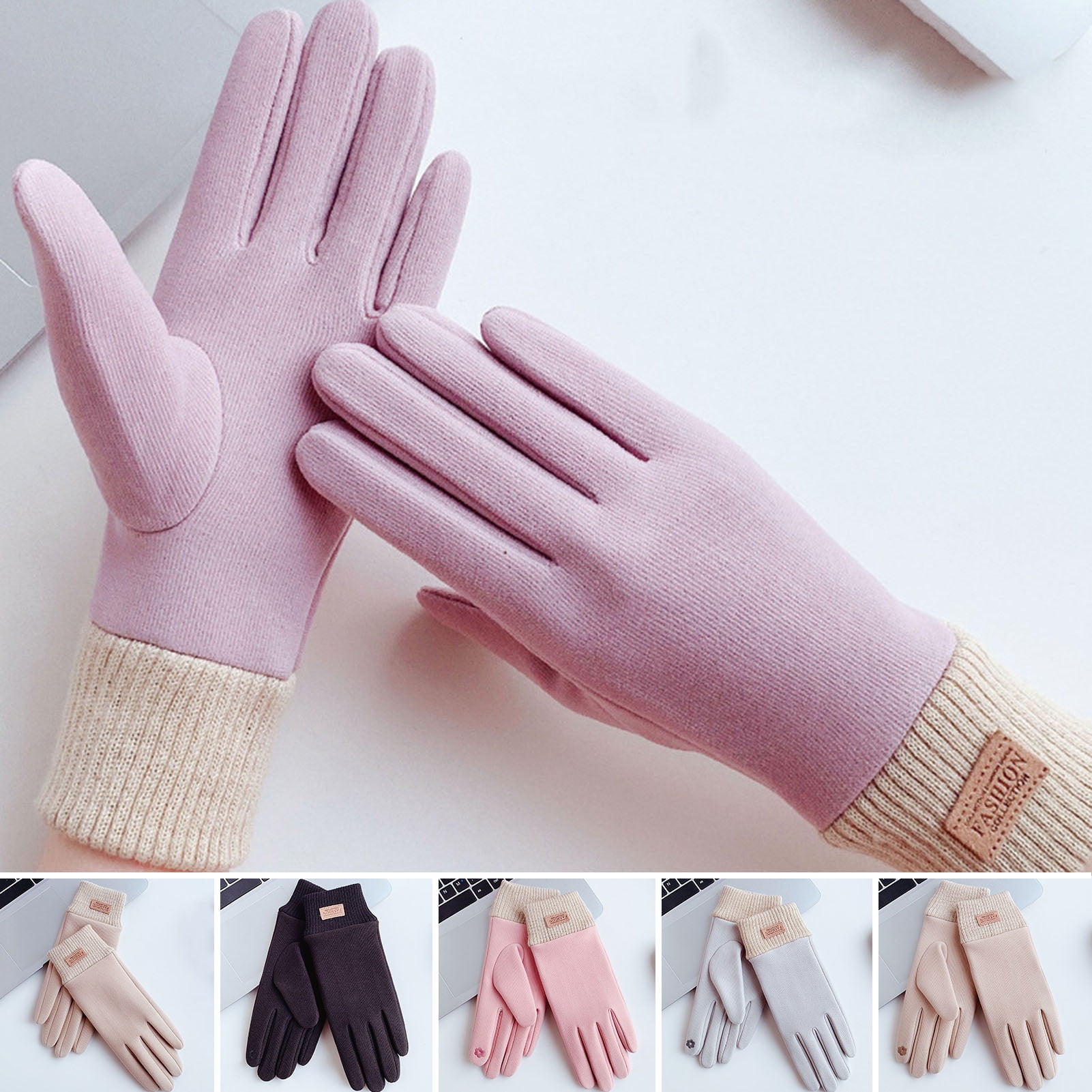 GROFRY 1 Pair Women Gloves Touch Screen Delicate Embroidery Thread Cuff  Slim Fit Windproof Keep Warm Clothing Accessories Thermal Soft Fleece  Winter