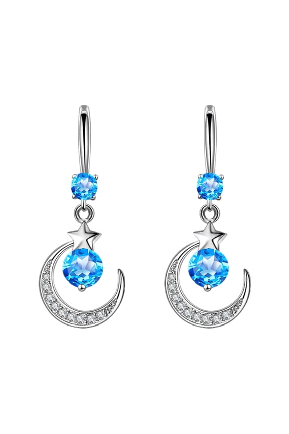 1 Pair Women Hook Earrings Moon Star Shape Rhinestone Hanging Earrings Polished Alloy Drop Earrings Prom Party Dating Ear Jewelry